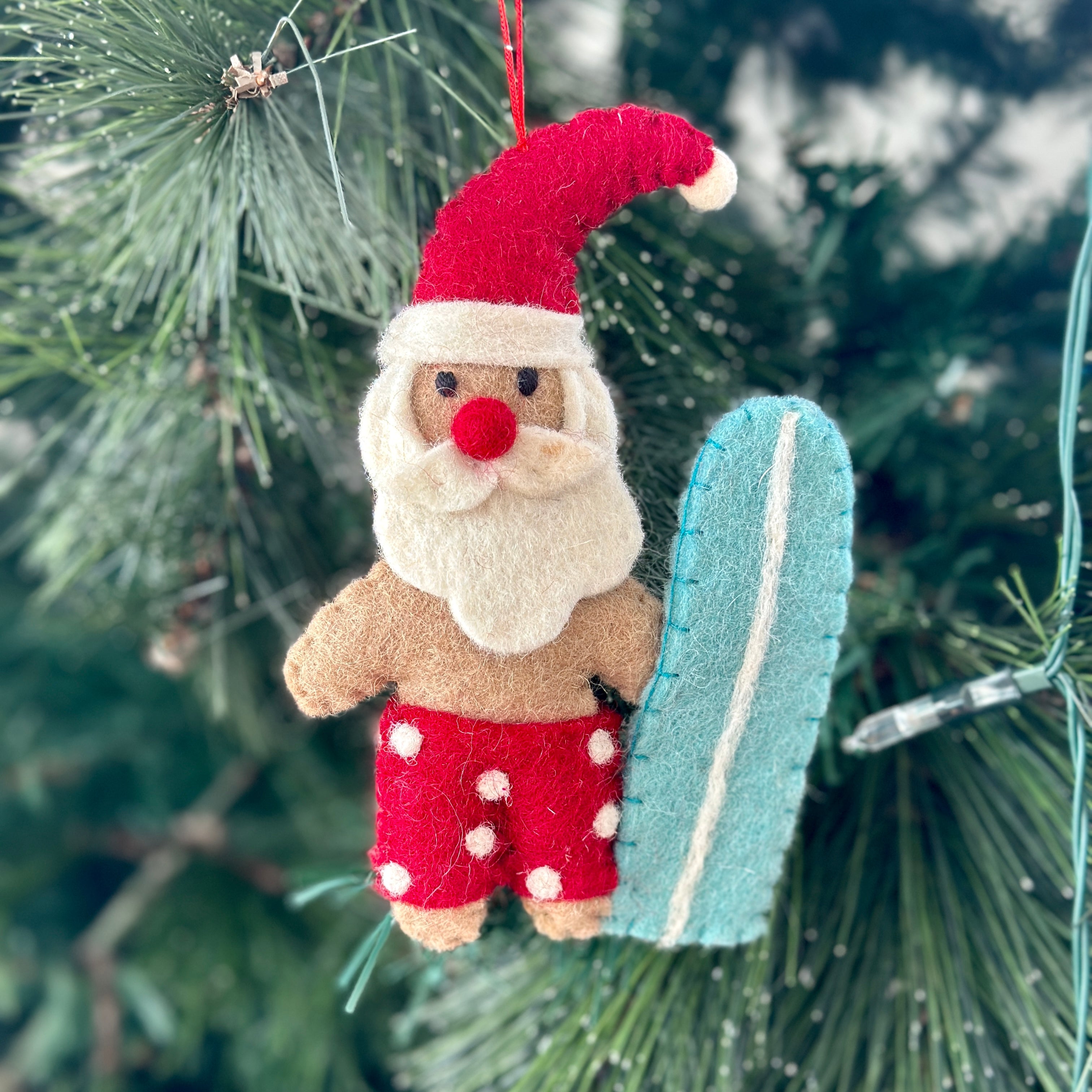 Surfboard Santa Ornament
