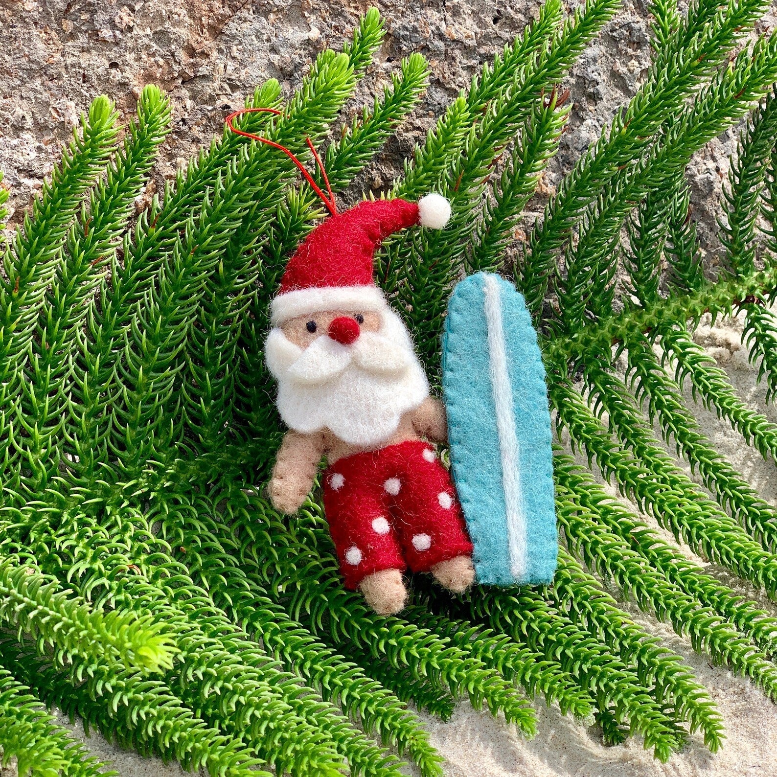 Surfboard Santa Ornament